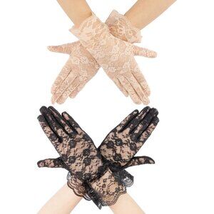 Women Black Beige 2P Gloves Bridal Wedding Party Opera Fashion Halloween Cosplay